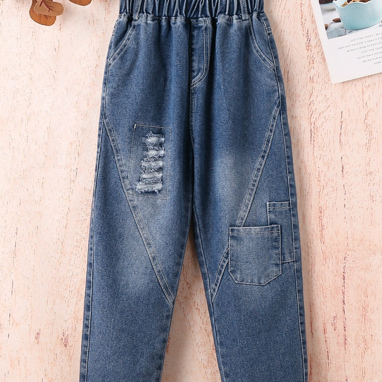 Girls Shredded Harem Jeans with Pocket