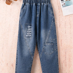 Girls Shredded Harem Jeans with Pocket