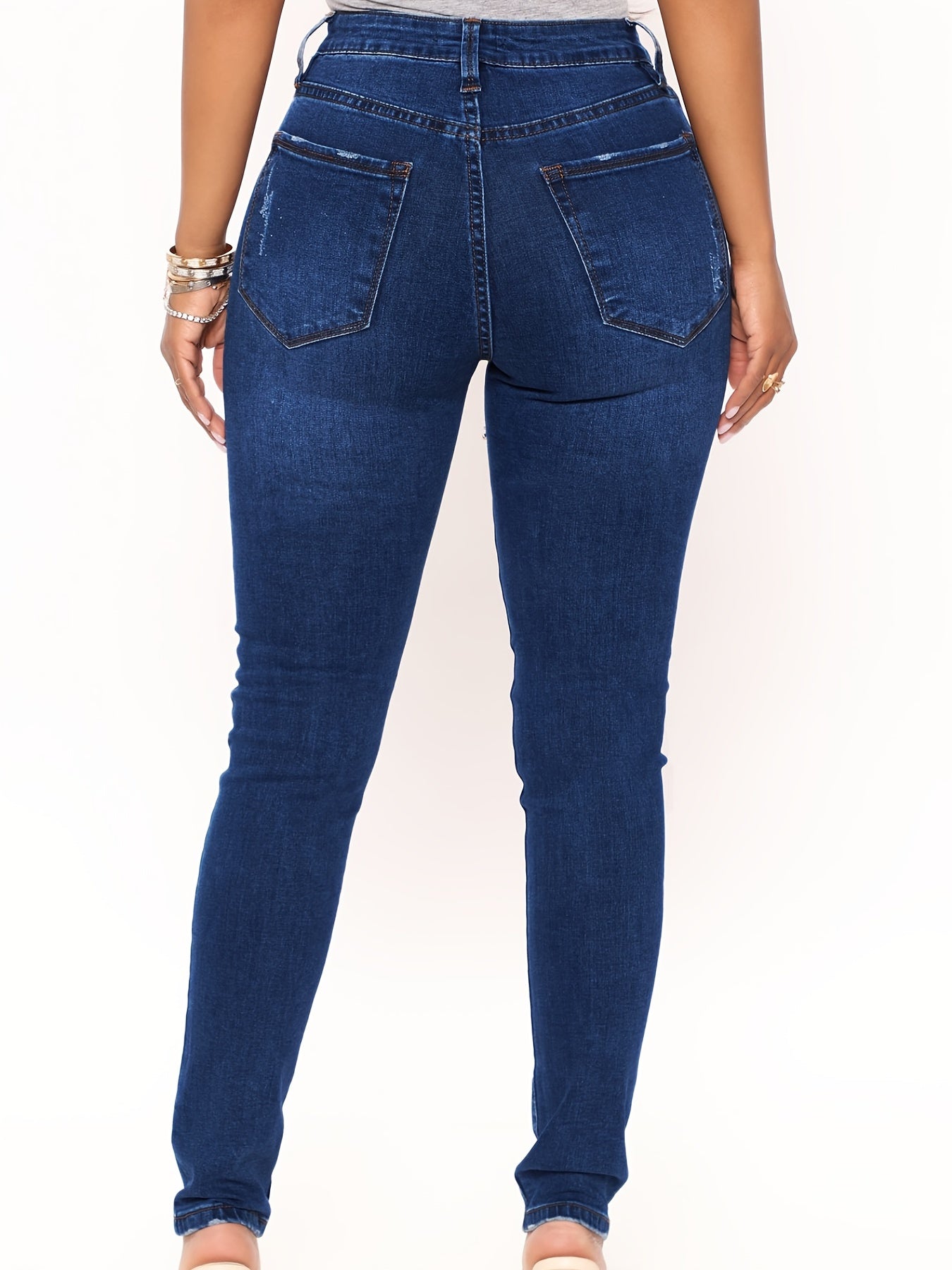 High Waist Skinny Jeans Distressed Slim Fit Denim Pants Women's Clothing