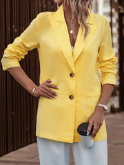 Solid Button Lapel Neck Blazer for Office & Work Women's Clothing