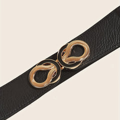 Double Snake Buckle Elastic Belt Wide Waistband Vintage Girdle