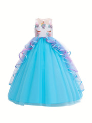 Girl's Unicorn Princess Dress Set Fairy Tale Cosplay Kids Costume
