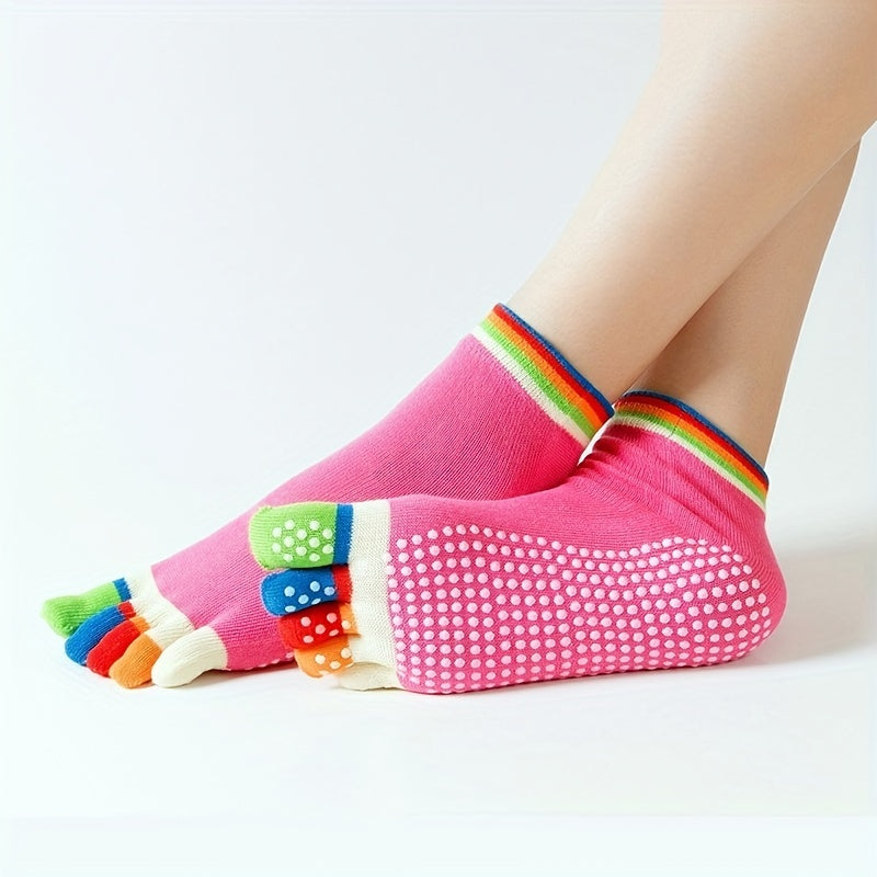 Toddler Girls Colorful Yoga Anti-Skid Socks, Breathable Comfy Five Finger