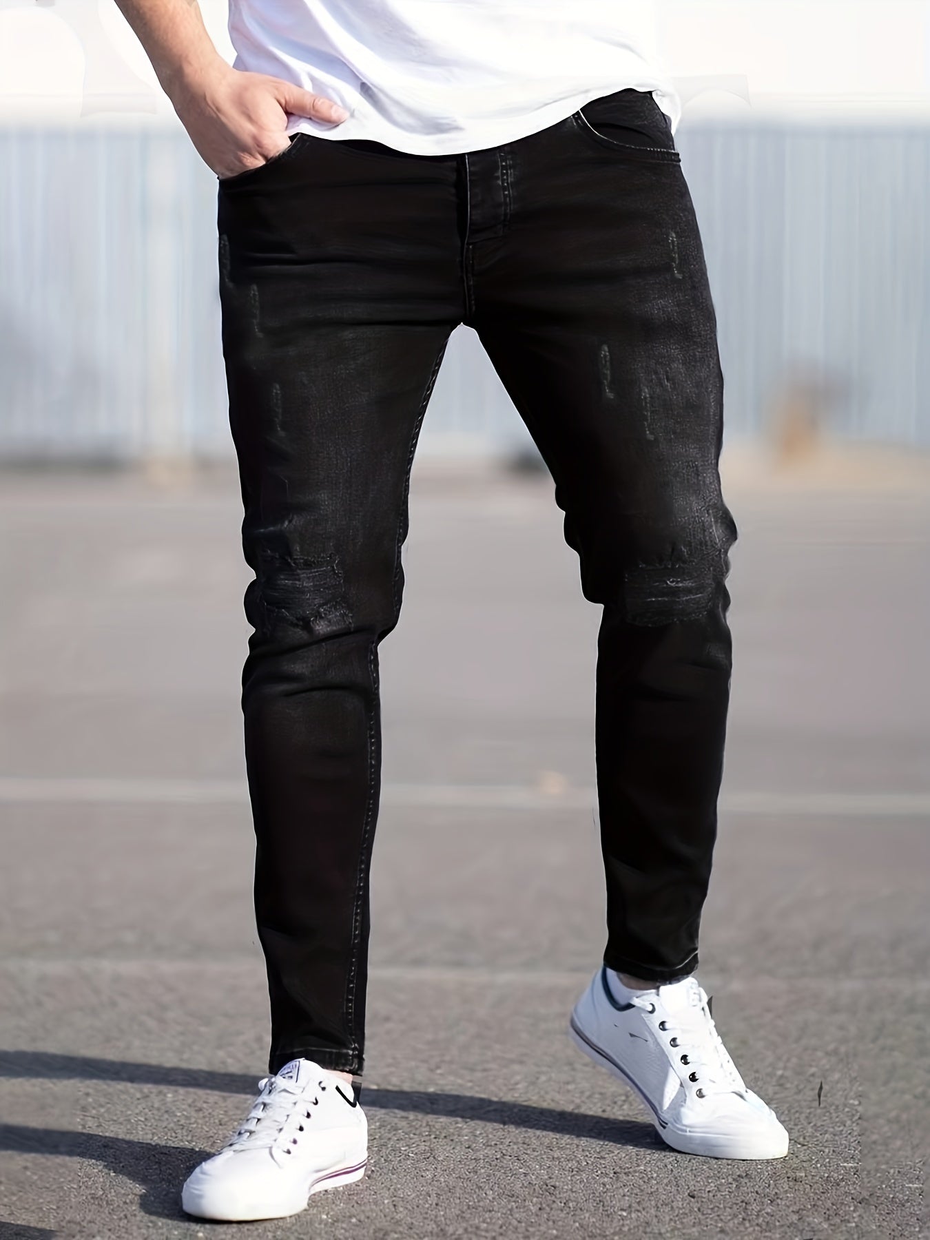 Men's Stretch Skinny Jeans w/ Pockets Casual Street Style