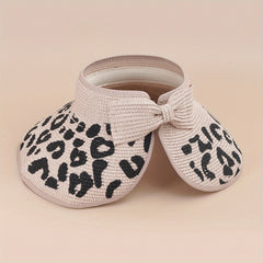 Leopard Print Summer Visor Straw Sun Hat UV Protection