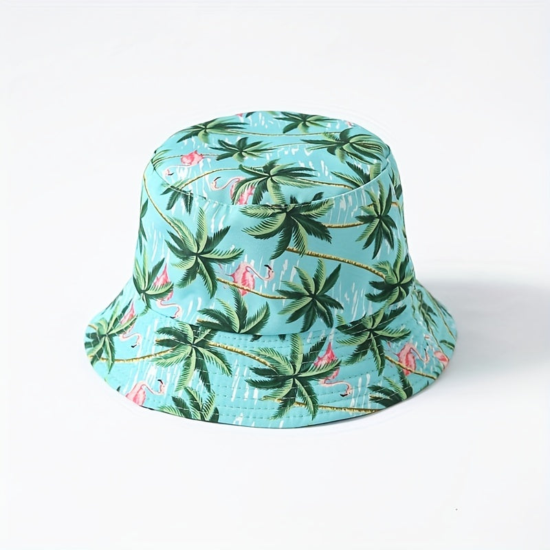 Flamingo Coconut Tree Bucket Hat Lake Cartoon Print Fisherman Cap