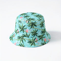 Flamingo Coconut Tree Bucket Hat Lake Cartoon Print Fisherman Cap
