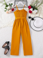 Girls Frill Trim Shirred Belted Cami Rompers - Summer Clothes
