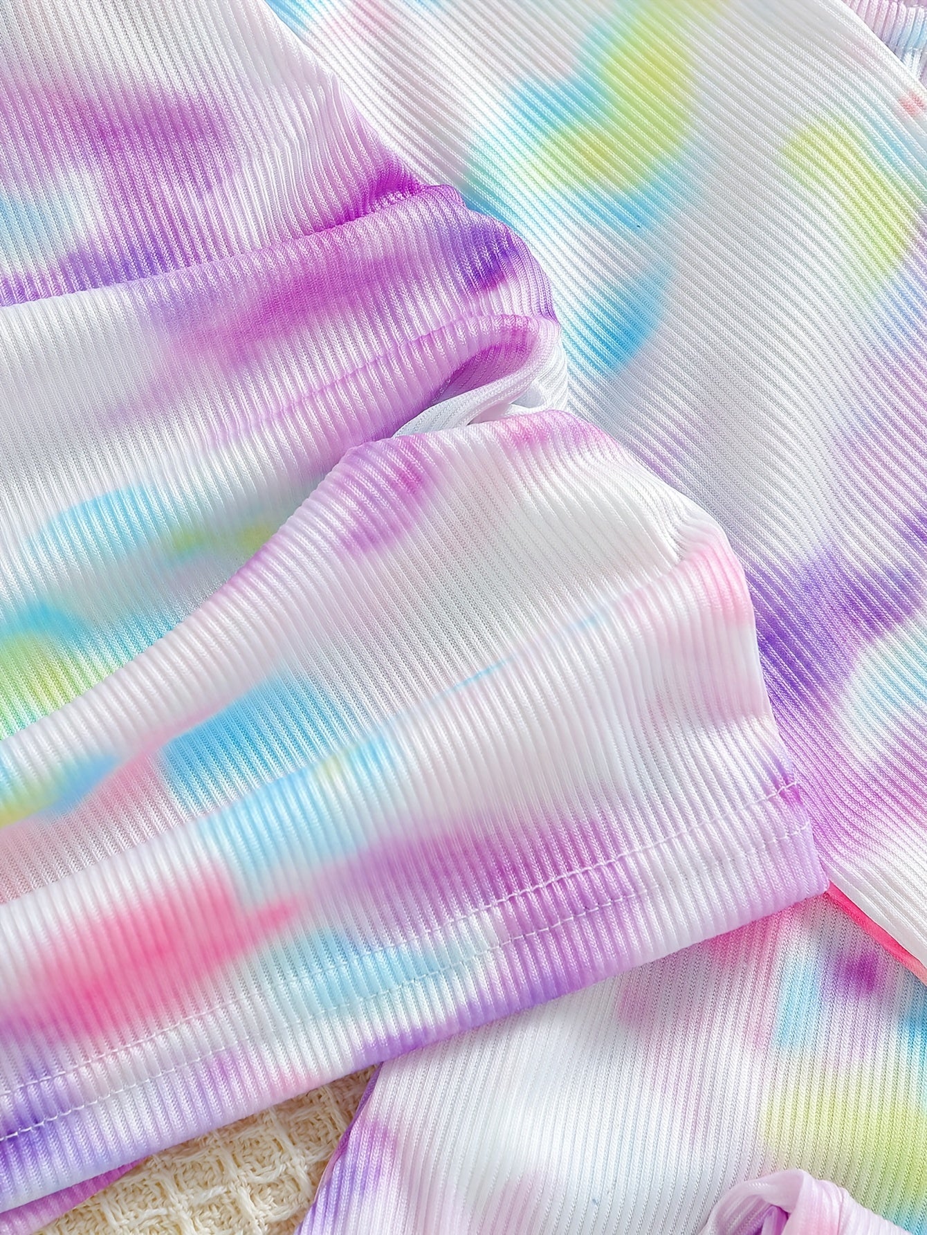 Kid's 2pcs Ribbed Pajamas Tie Dye Loungewear Set