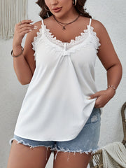 Romantic Cami Top Plus Size Solid Lace V Neck