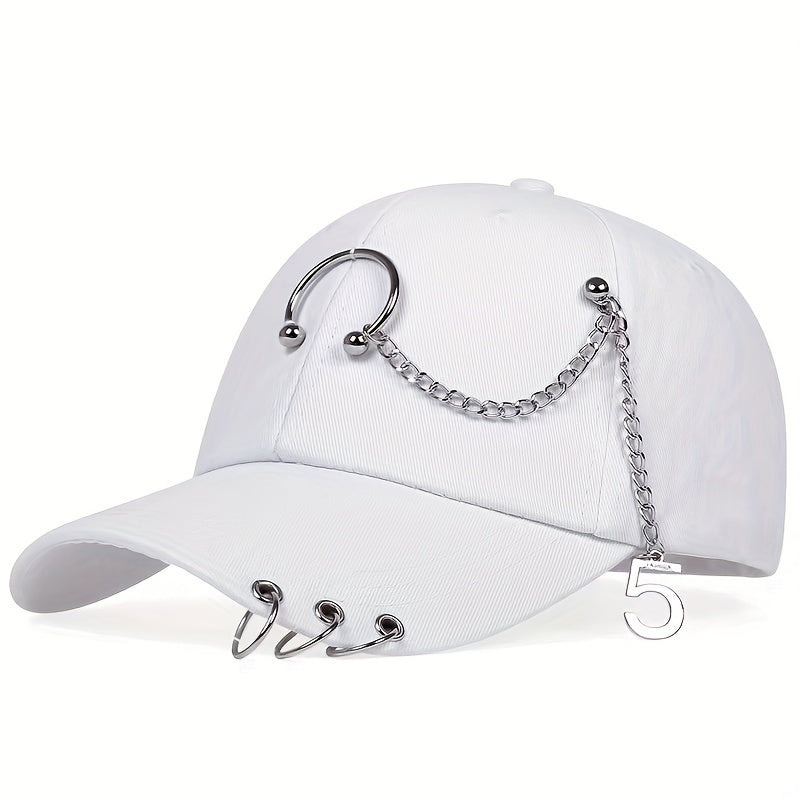 Summer Punk Chain Iron Ring Duck Cap Street Baseball Cap Sunshade Hip hop Cap