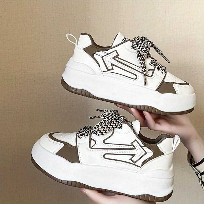 Women's Colorblock Casual Sneakers Low Round Toe Lace Up Shoes