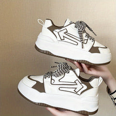Women's Colorblock Casual Sneakers Low Round Toe Lace Up Shoes
