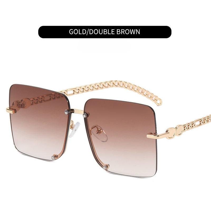 Multicolor Metal Chain Sunglasses with Zipper Case