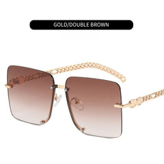 Multicolor Metal Chain Sunglasses with Zipper Case