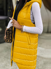 Solid Hooded Sleeveless Vest Jacket For Fall & Winter