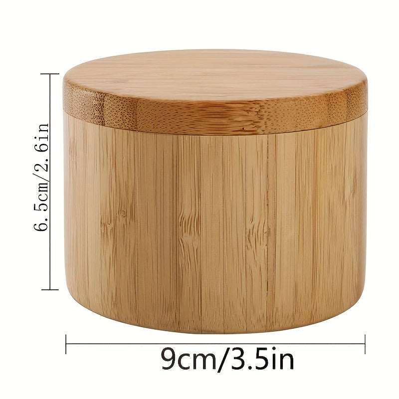 2pcs Bamboo Salt Box Salt Cellar Wooden Storage Box Spice Storage Box With Lid