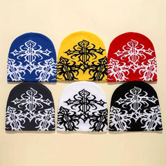 Anime Totem Jacquard Beanie Hip Hop Solid Knit Hat Unisex Elastic Lightweight