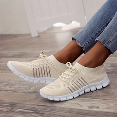 Women's Knitted Sports Shoes Lightweight Lace Up Low Top Running Shoes