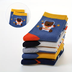 Boys Cartoon Space Bear Pattern Crew Socks
