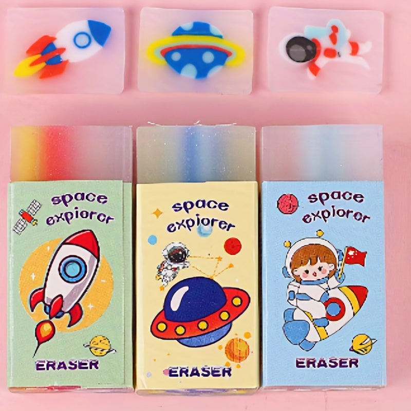 6pcs Outer Space Erasers - Party Favors Classroom Prizes Easter Egg Stuffers