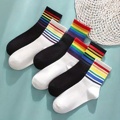 6 Pairs Kids Rainbow Crew Socks for Autumn/Winter