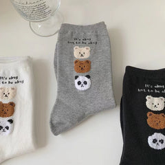 3 Pairs Cartoon Bear Print Socks All-match Sports Socks Women's Stockings