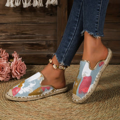 Women's Colorblock Flat Espadrilles Slip On Comfy Half Drag Shoes