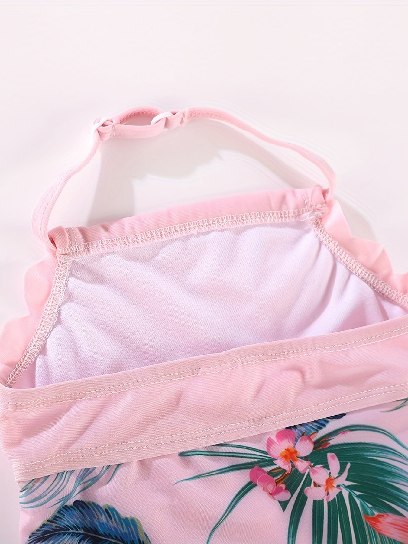 Toddler Girls Flowers Graphic Ruffle Trim Halter Swimsuit