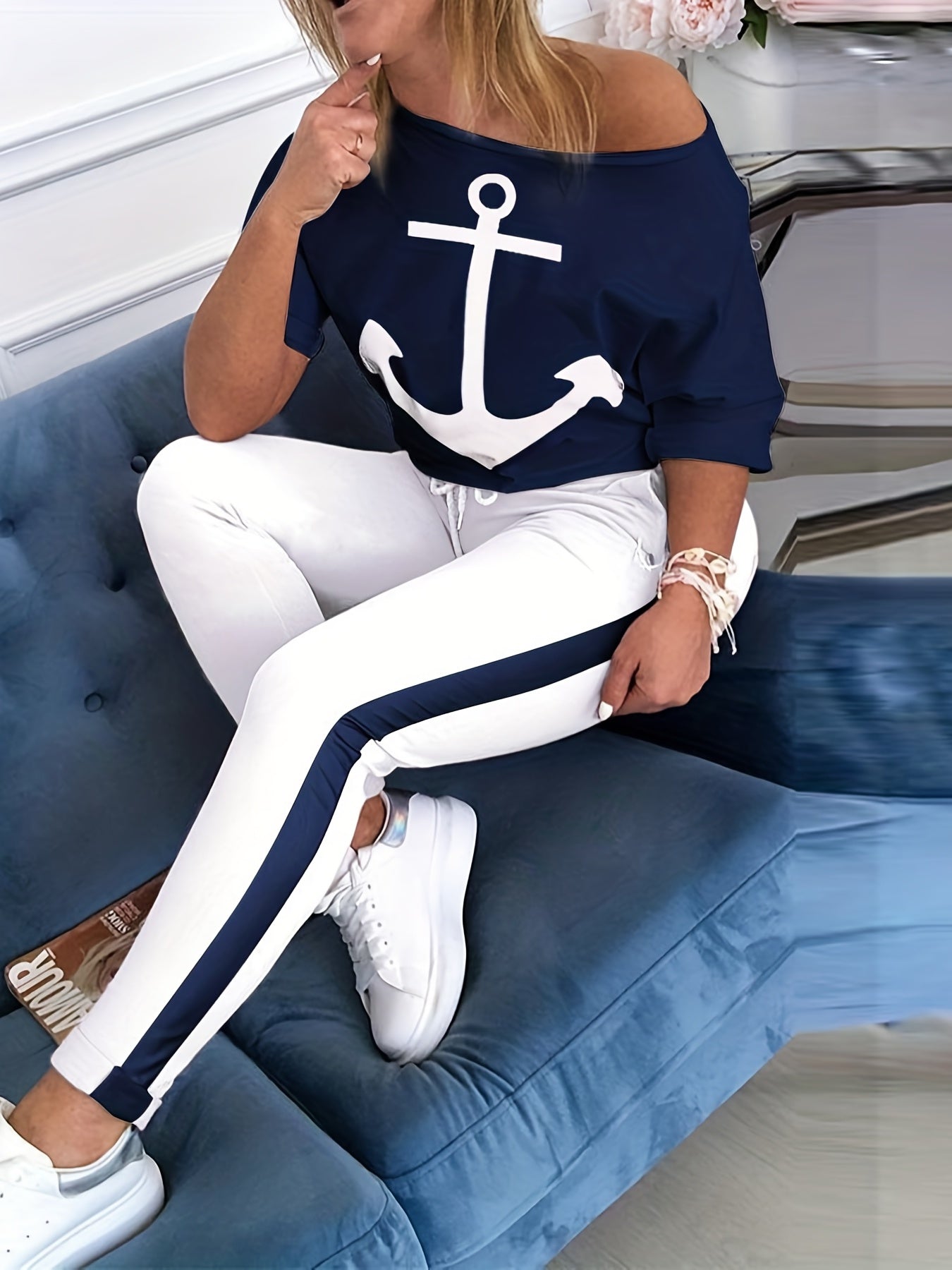 Anchor & Stripe Print Tee & Leggings Set