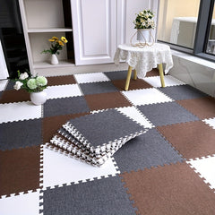 10pcs Linen Puzzle Floor Mat Bay Window Seat Mat Interlocking Carpet Cushion