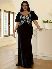 Glitter Butterfly Velvet Maxi Formal Dress