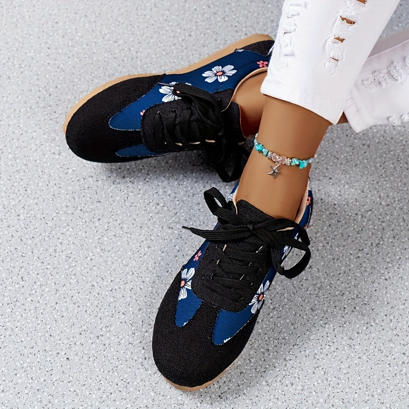 Women's Floral Pattern Lace Up Sneakers Lightweight Walking Shoes
