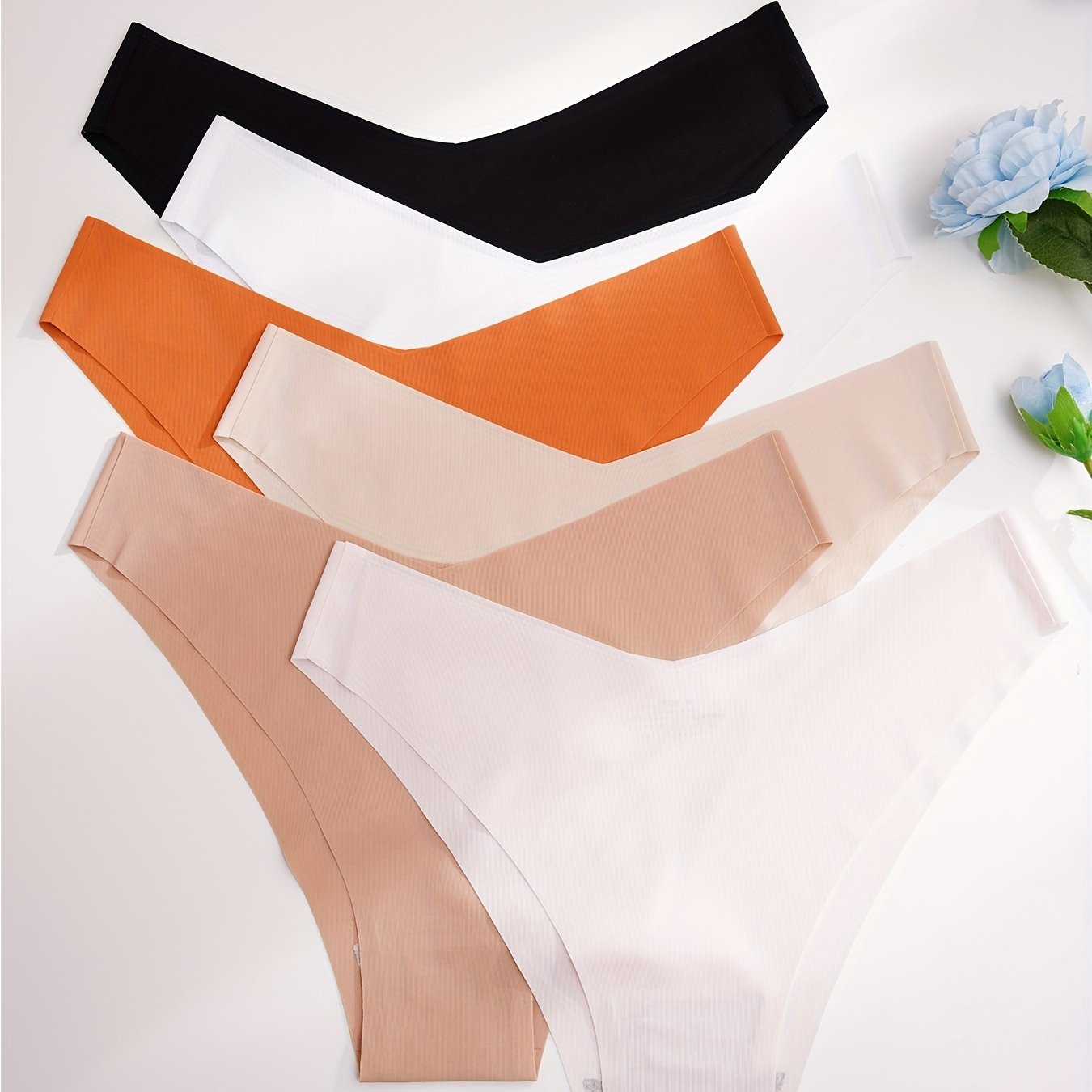 6pcs Seamless Solid Panties Low Waist High Stretch Underwear Lingerie