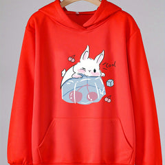 Ice Bunny Print Hoodie Girls Hooded Pullover Spring Fall Gift