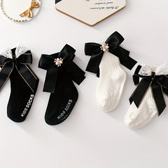 4 Pairs Bowknot Socks Girls 0-3 Years Breathable Comfy Spring Autumn