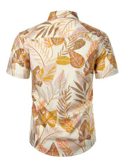 Men's Leaf Pattern Button Up Short Sleeve Shirt