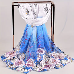 Vintage Leaf Print Chiffon Scarf Thin Shawl Breathable Gauze Head Wrap