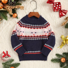 Kids Jacquard Long Sleeve Round Neck Knit Pullover Sweater
