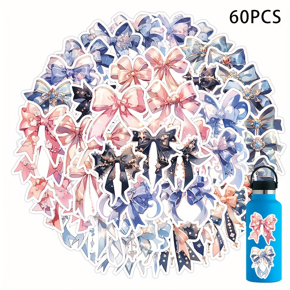 60 Pink Bow Stickers Waterproof for Laptop Scrapbook Water Bottle