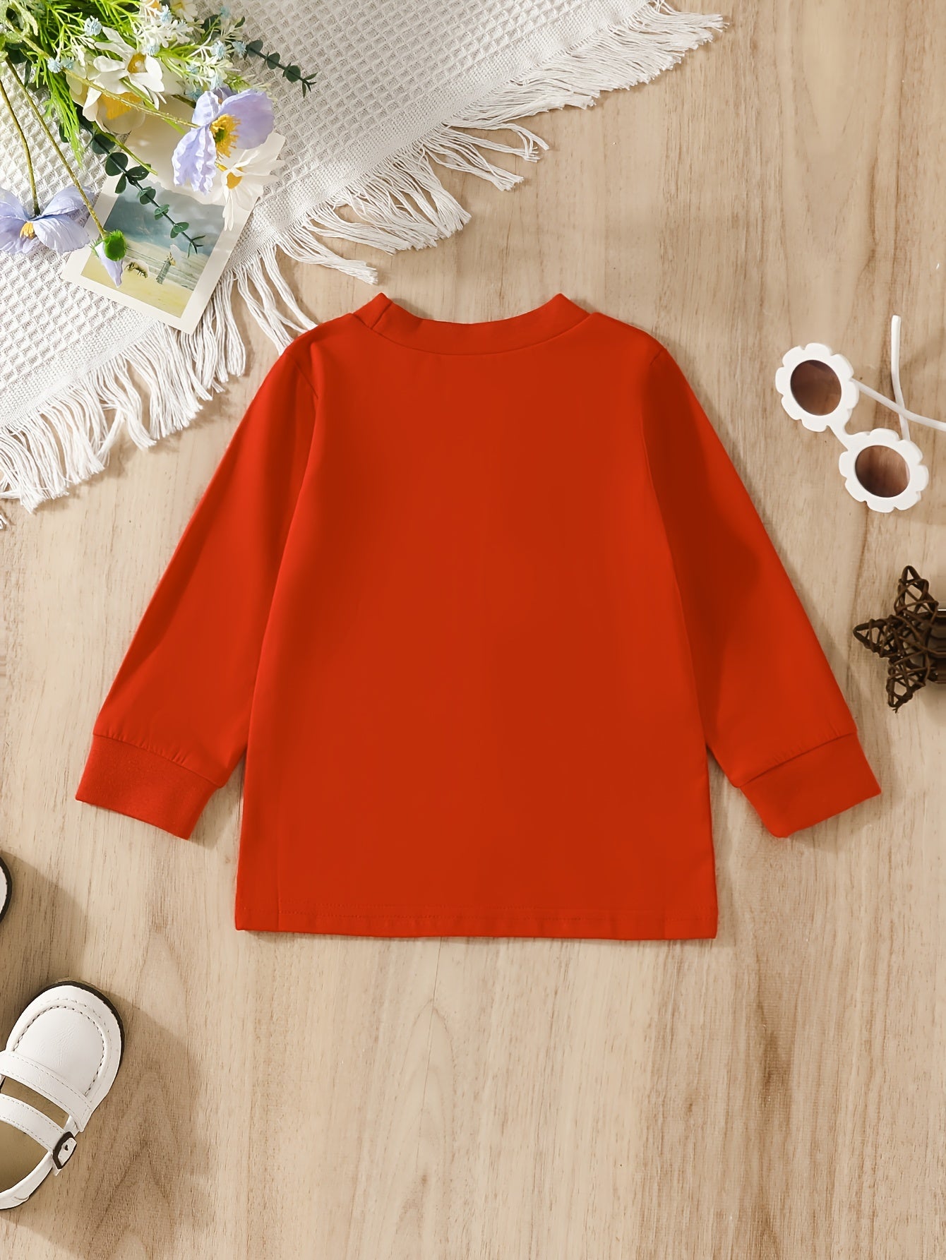 Baby's Cartoon Letter Print Ribbed Knit Pullover Top Sweatshirt