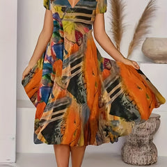 Bohemian Short Sleeve V Neck Dress