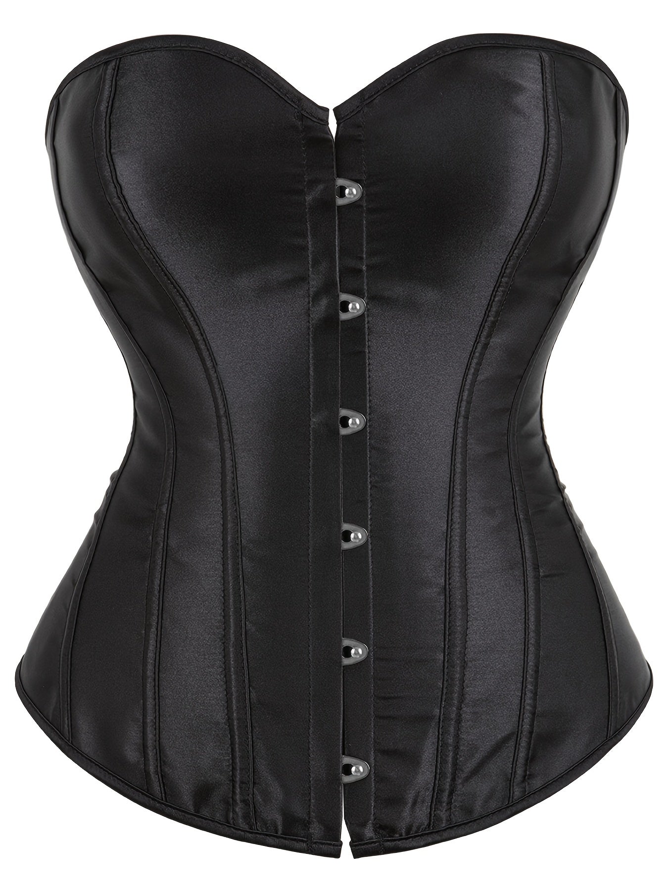 Corset Satin Lace Up Boned Overbust Tummy Control Body Shaper Bustier