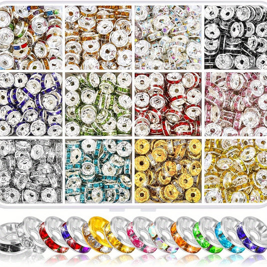 8mm Rhinestone Spacer Beads for Jewelry Making - 720pcs, 12 Colors