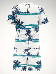 Coconut Tree Print T-shirt & Drawstring Shorts Set for Men