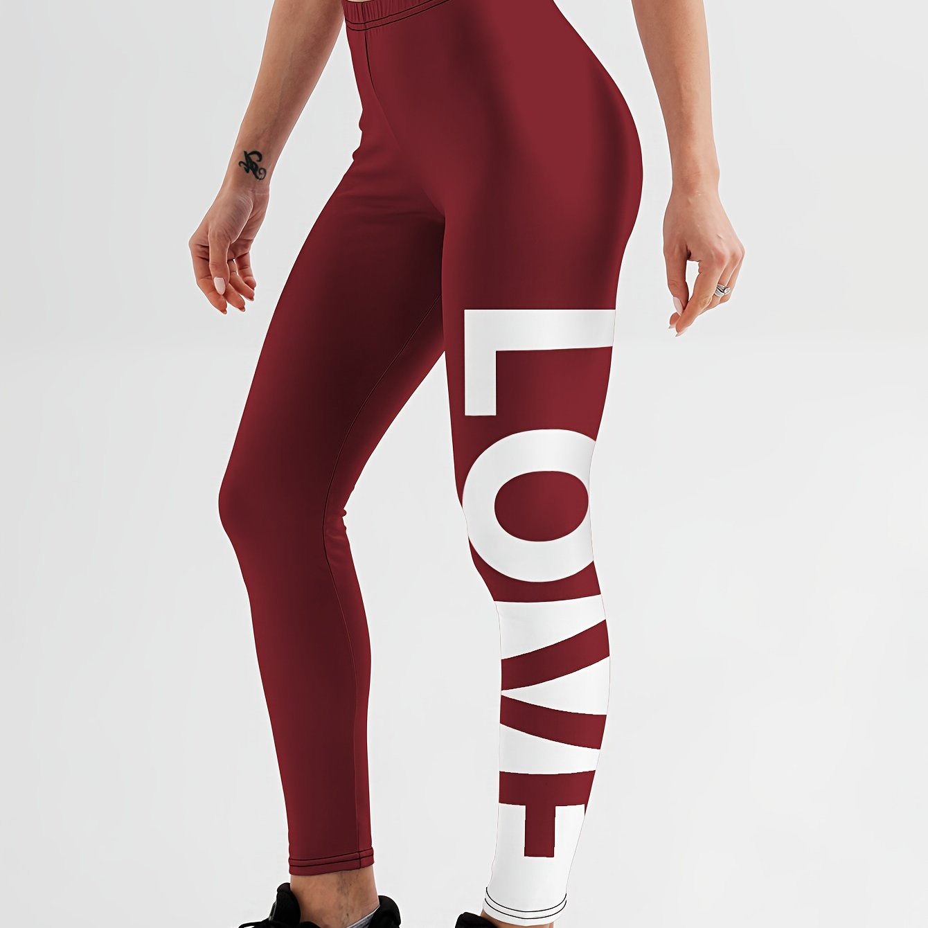 Letter Graphic Yoga Leggings High Waist Workout Running Sports Tight Pants