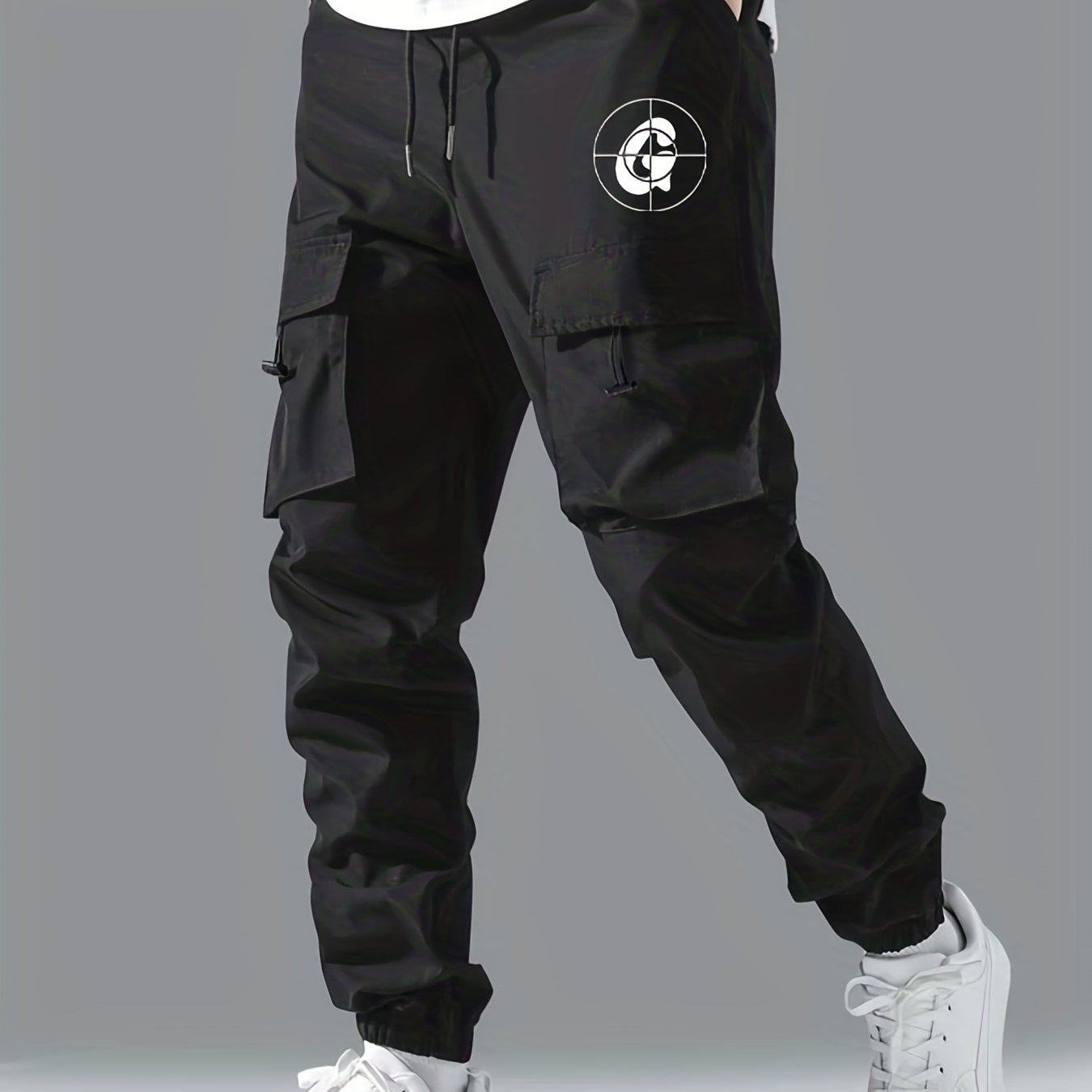 G Print Cargo Pants Men's Flap Pocket Trousers Loose Casual Outdoor Pants
