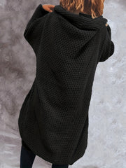 Solid Bat Sleeve Long Knit Hoodie Cardigan