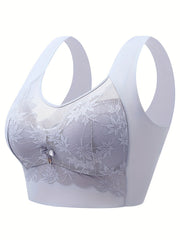 Women's Full Coverage Wireless Bra, Lace Design