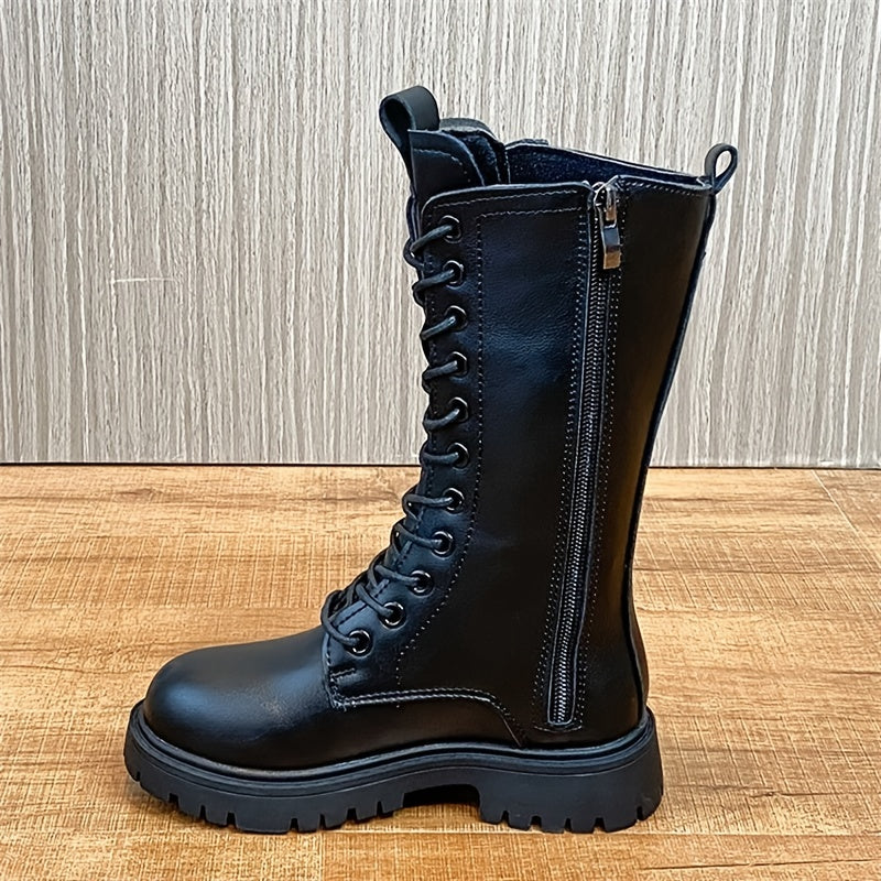 Girls High Top Winter Boots Leather Side Zipper Kids Shoes